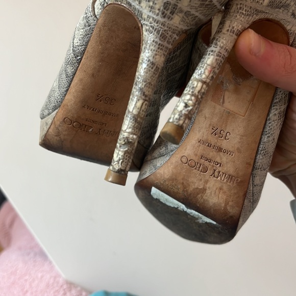 Jimmy Choo Vita Peep toe sling back snake skin heels - Picture 4 of 6